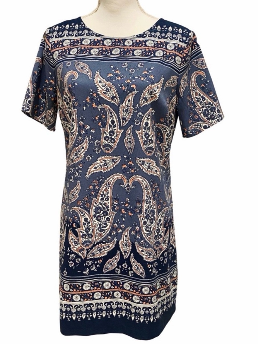 NWOT Abercrombie & Fitch Navy Paisley Short Sleeve Shift Mini Dress